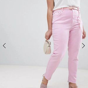 ASOS DESIGN Curve high rise farleigh 'slim' mom jeans in washed pink